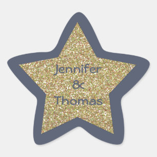 Blue and Gold Glitter Look Star Wedding Sticker