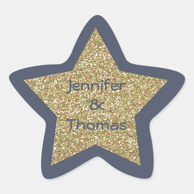Blue and Gold Glitter Look Star Wedding Sticker (Front)