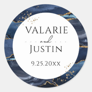 Blue and Gold Glitter Marble Wedding Sticker