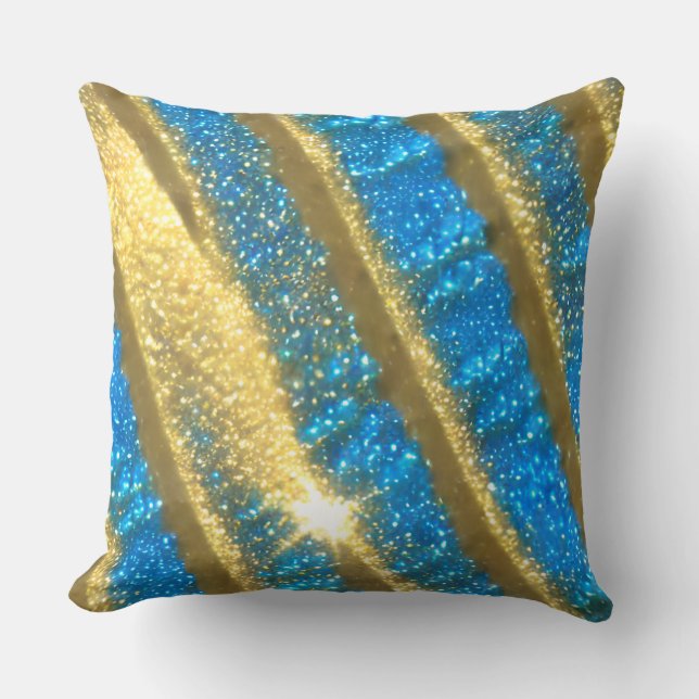 Blue and Gold Glitter Pattern Cushion (Front)