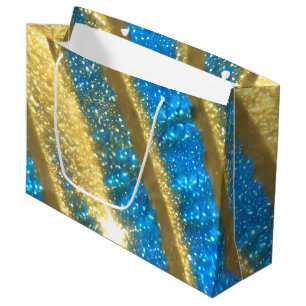 Blue and Gold Glitter Pattern Large Gift Bag
