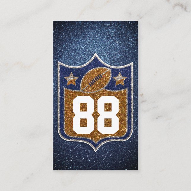Blue and Gold Glitter School Football Team Colours Business Card (Front)