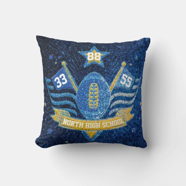 Blue and Gold Glitter School Football Team Colours Cushion (Front)