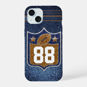 Blue and Gold Glitter School Football Team Colours iPhone 15 Case