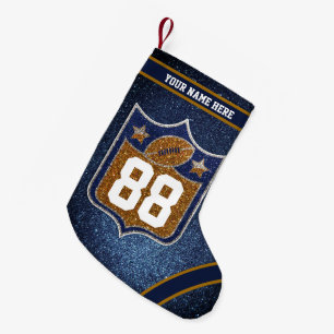 Blue and Gold Glitter School Football Team Colours Small Christmas Stocking