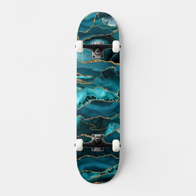 Blue and gold glitter skateboard (Front)