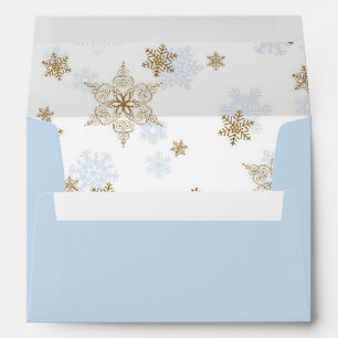 Blue and Gold Glitter Snowflakes, Winter Sparkle Envelopes