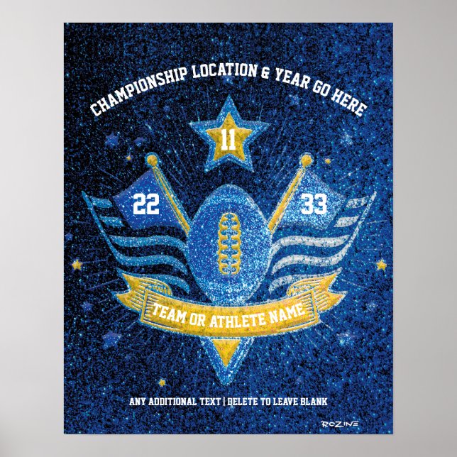 Blue and Gold Glitter Sports Football Championship Poster (Front)