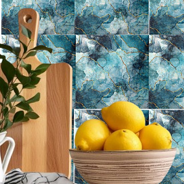 Blue and gold glittery marble  ceramic tile (Creator Uploaded)