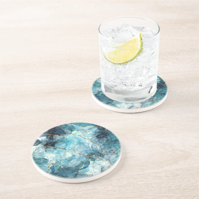 Blue and gold glittery marble  coaster (Side)