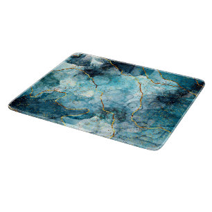Blue and gold glittery marble  cutting board