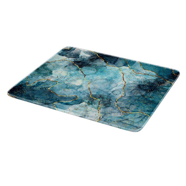 Blue and gold glittery marble  cutting board (Corner)