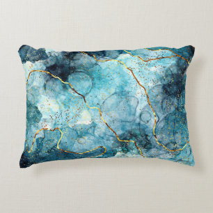 Blue and gold glittery marble decorative cushion