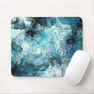 Blue and gold glittery marble  mouse mat