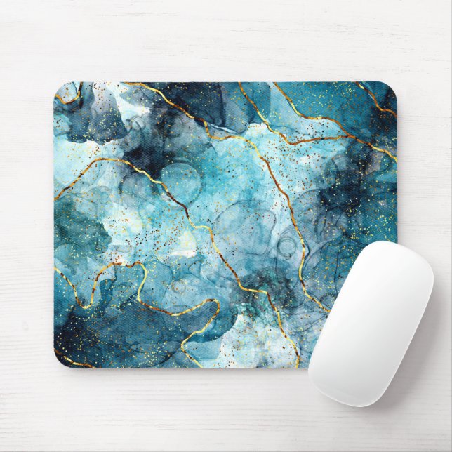 Blue and gold glittery marble  mouse mat (With Mouse)