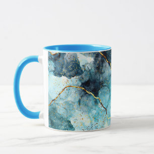 Blue and gold glittery marble mug
