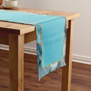 Blue and gold glittery marble short table runner