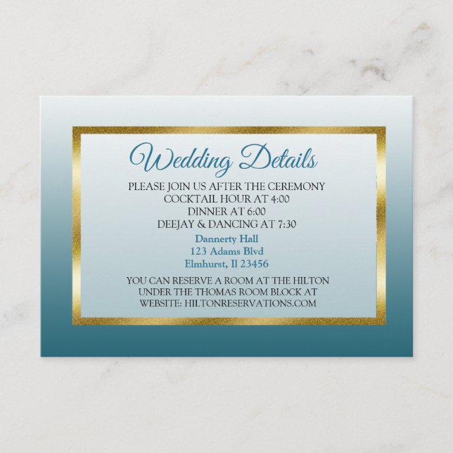 Blue and Gold  Gradient Wedding Details Card (Front)