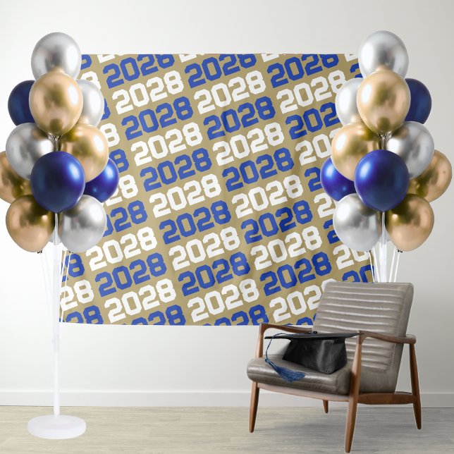 Blue and Gold Graduation Backdrop Tapestry (Blue and Gold Trendy Modern Graduation Repeating Class Year Backdrop)
