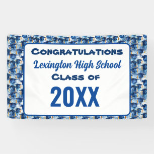 Blue and Gold Graduation Cap Custom Party Banner