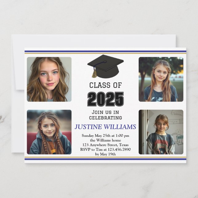 Blue and Gold Graduation Invitation (Front)