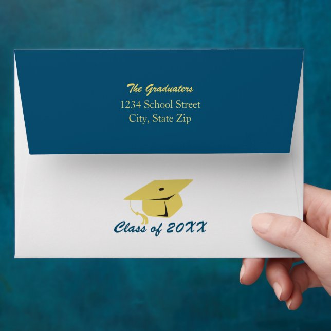 Blue and Gold Graduation Party Envelope (Hand)