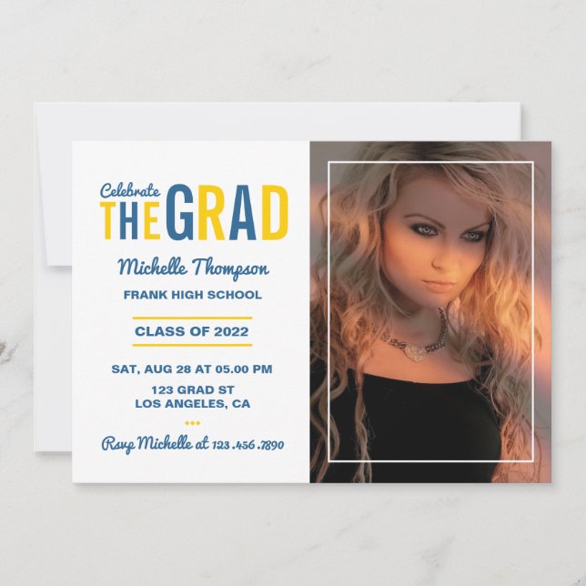 Blue and Gold Graduation Party Invitation (Front)