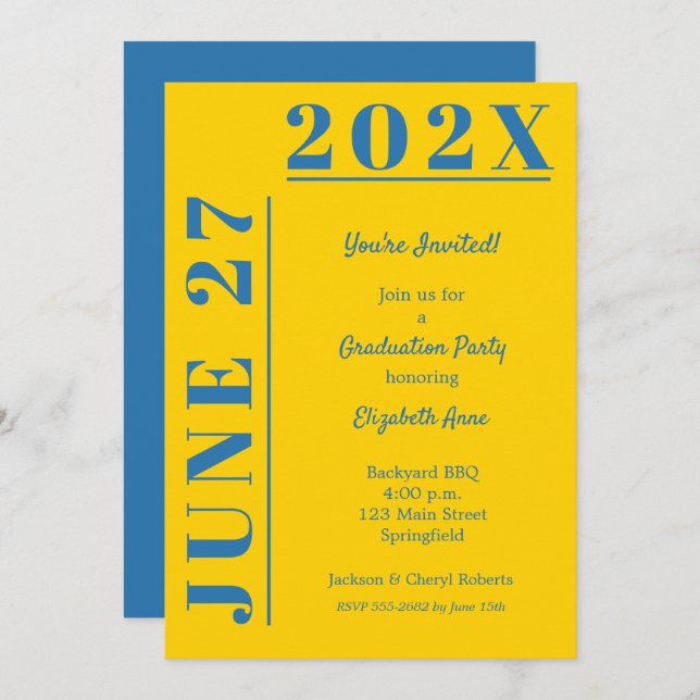Blue and Gold Graduation Party Invitation (Front/Back)
