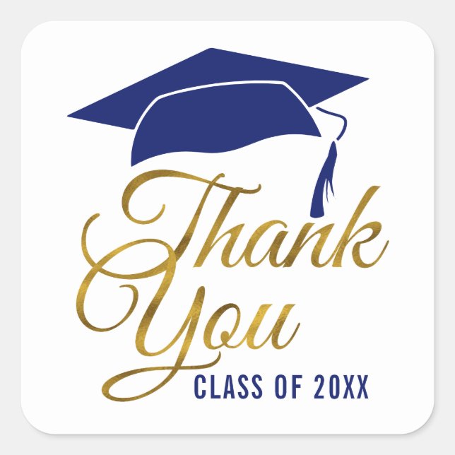 Blue And Gold Graduation Thank You Class Of 2025 Square Sticker (Front)
