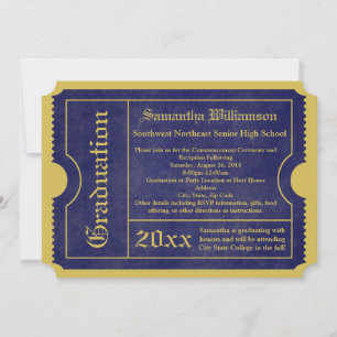 Blue and Gold Graduation Ticket Invitations