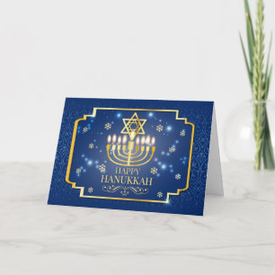 Blue and Gold Hanukkah Photo Card