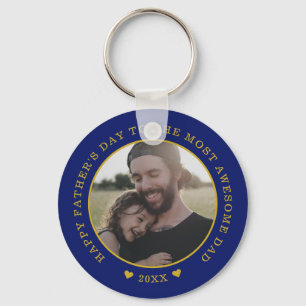 Blue And Gold Happy Father's Day Photo Key Ring