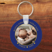 Blue And Gold Happy First Father's Day Photo   Key Ring (Front)