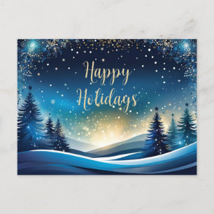 Blue and Gold Happy Holidays Holiday Postcard