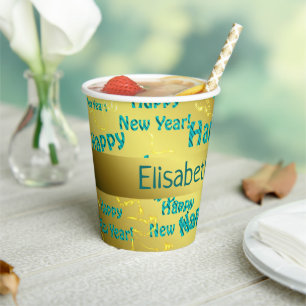blue and gold happy new year  paper cups