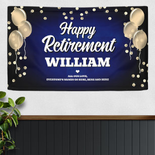 Blue and Gold Happy Retirement Banner