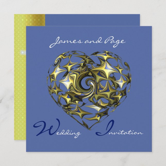 Blue and Gold Heart with Cross Invitation (Front/Back)
