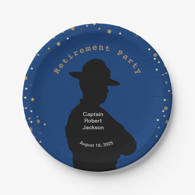 Blue and Gold Highway Patrol Retirement Paper Plate (Front)