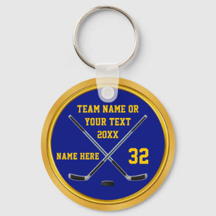 Blue and Gold Hockey Keychain Gifts PERSONALIZED