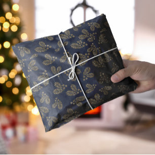 Blue and gold Holly Berry Christmas Tissue Paper