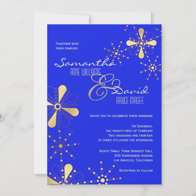 Blue and Gold Indian Inspired Wedding Invitation (Front)