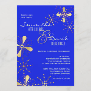 Blue and Gold Indian Inspired Wedding Invitation
