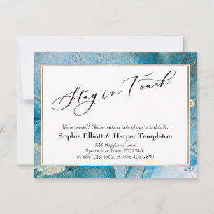 Blue and Gold Ink Elegant New Address Announcement