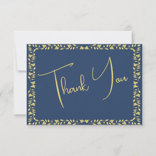 Blue and Gold Ivy Graduation Appreciation Thank You Card (Front)