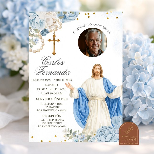Blue and Gold Jesus Funeral Invitation (Creator Uploaded)