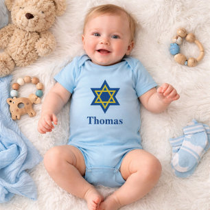 Blue and Gold Jewish Star of David Baby Bodysuit