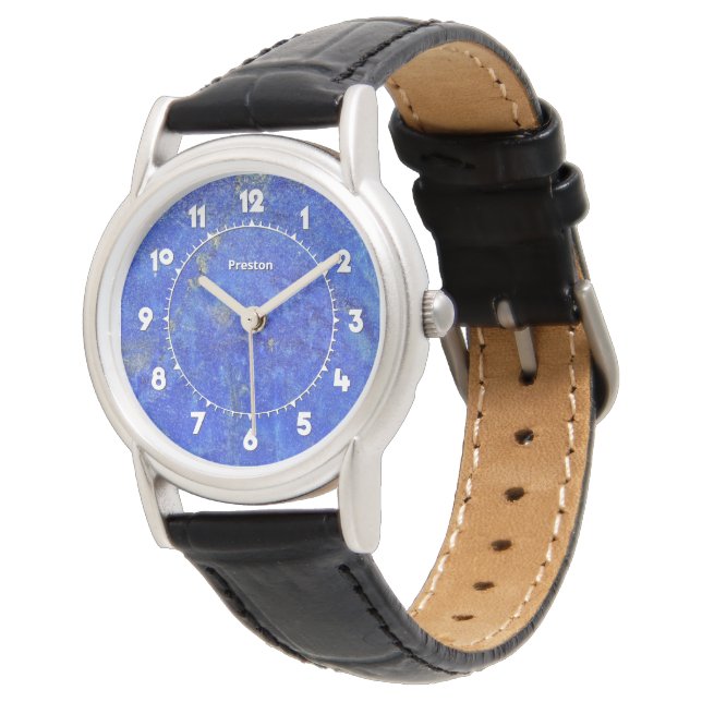 Blue and Gold Lazurite Women's Wrist Watch w/ Name (Angled)