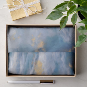 Blue and Gold Leaf Look Artsy Tissue Paper