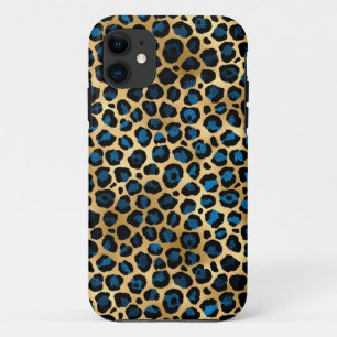 Blue and Gold Leapard print iPhone 11 Case