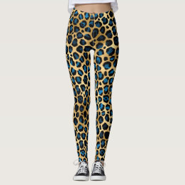 Blue and Gold Leopard  Leggings